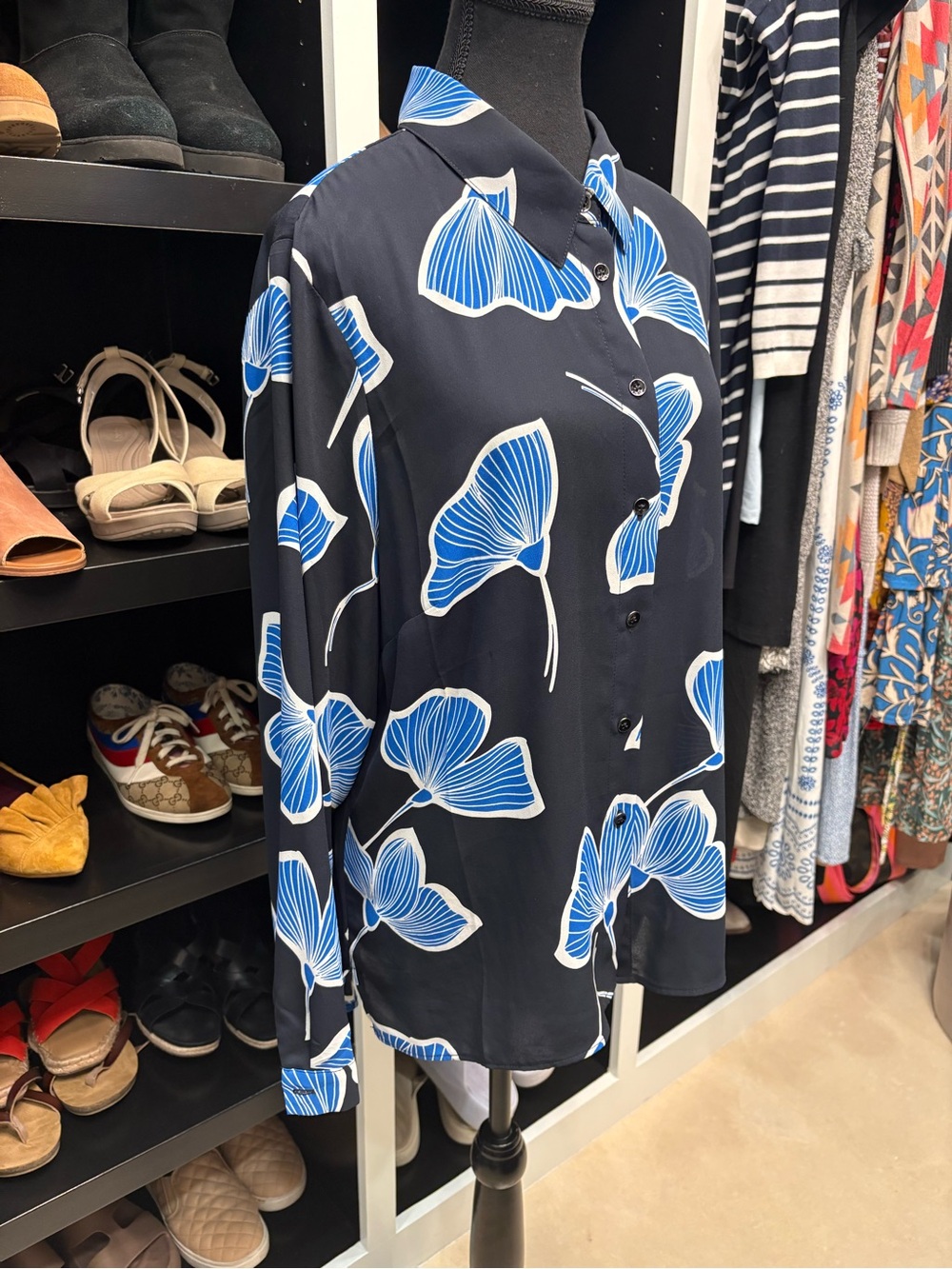 CAbi Navy Blue Floral Button-Down Shirt with Blue Motif - Picture 3 of 8